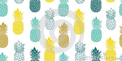 Fresh Blue Yellow Pineapples Vector Repeat Seamless Pattrern in Grey and Yellow Colors. Great for fabric, packaging Vector Illustration