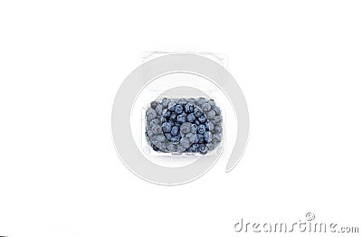 Fresh blueberries in a plastic container on the white background Stock Photo