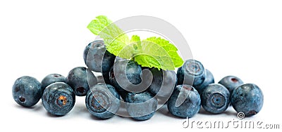 Fresh blueberry with green leaves of mint Stock Photo