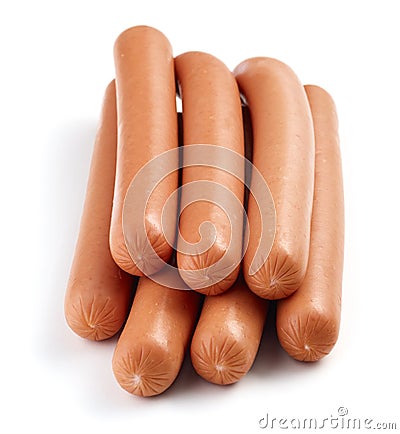 Fresh boiled sausages on white background Stock Photo