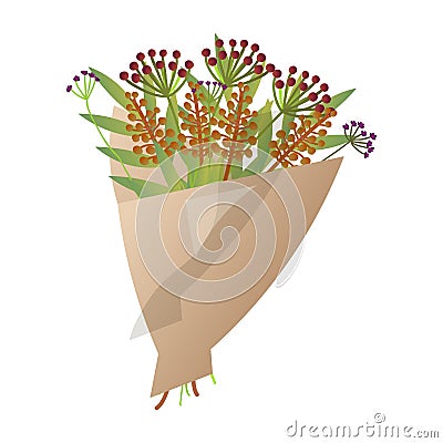 Fresh bouquet of field flowers in mate paper isolated on white background Vector Illustration