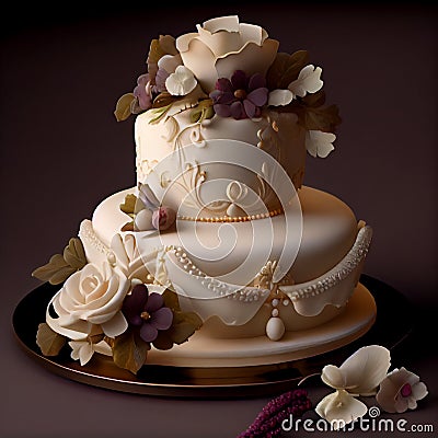 Fresh bouquet sweet love wedding celebration with cake generated by AI Stock Photo