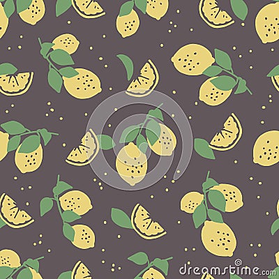 Fresh Branch of Yellow Lemon Vector Seamless Pattern Vector Illustration