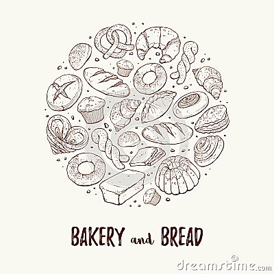 Fresh bread circle poster Vector Illustration