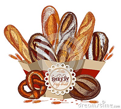 Fresh bread in the package. Vector Illustration