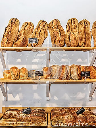 Fresh bread on the shelves Stock Photo