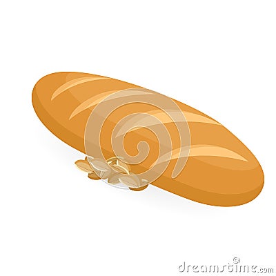 Fresh bread. white bread with grain. Vector Illustration