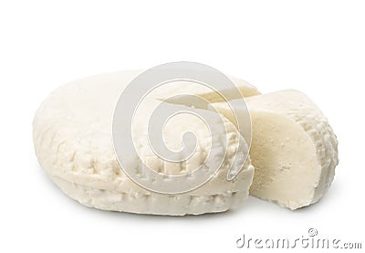 Fresh brined cheese wheel Stock Photo