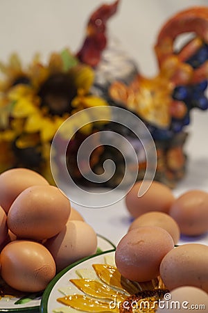 Fresh brown yard eggs photo. Stock Photo