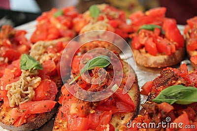 bruschetta tomato toast basil Stock Photo