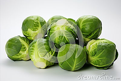 Fresh brussels sprouts on clean white background eye catching visuals for ads packaging Stock Photo