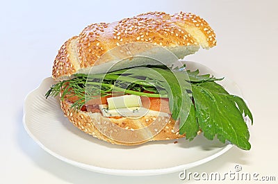 Fresh bun sandwich with cheese Stock Photo