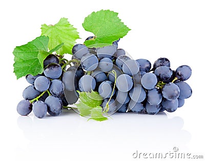 Fresh bunch of grapes with leaves isolated on white background Stock Photo