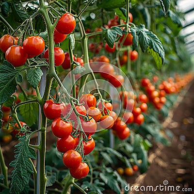 Fresh bunch of red natural tomatoes on a branc Stock Photo