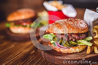 Fresh burger closeup. Stock Photo