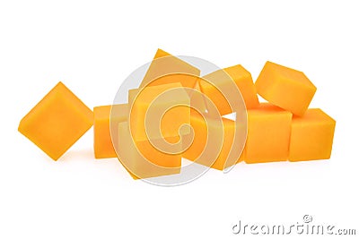 Fresh butternut squash cubes isolated on white background Stock Photo