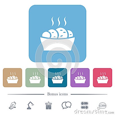 Fresh cake flat icons on color rounded square backgrounds Vector Illustration