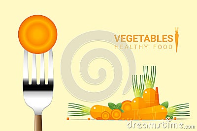 Fresh carrot on fork with pile of carrots background , healthy food concept Vector Illustration