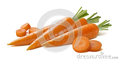 Fresh carrot group with pieces isolated on white background Stock Photo