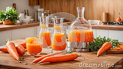 Fresh carrot juice kitchen drink ingredient vitamin tasty superfood product breakfast refreshing delicious concept vintage Stock Photo