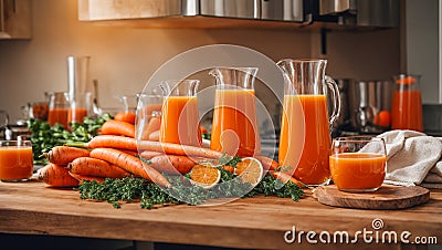 Fresh carrot juice kitchen drink natural vitamin tasty superfood product breakfast refreshing delicious concept vintage Stock Photo