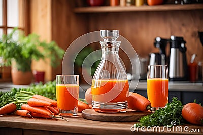 Fresh carrot juice kitchen drink ripe detox tasty carotene superfood product breakfast refreshing delicious concept vintage Stock Photo