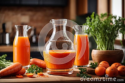 Fresh carrot juice kitchen drink ripe detox tasty raw superfood product breakfast refreshing delicious concept vintage Stock Photo