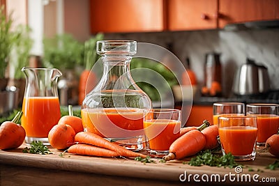 Fresh carrot juice kitchen drink ripe detox tasty raw vegetarian product breakfast refreshing delicious concept vintage Stock Photo