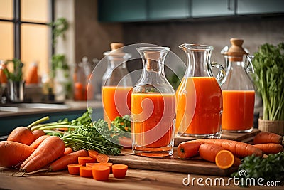 Fresh carrot juice kitchen drink vegan detox tasty raw vegetarian product breakfast refreshing delicious concept vintage Stock Photo