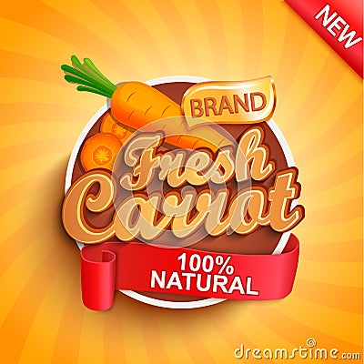 Fresh carrot logo, label or sticker. Vector Illustration