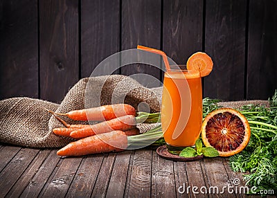 Fresh carrot and orange juice Stock Photo