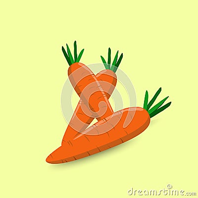 Fresh carrots vegetable isolated on yellow background Cartoon Illustration