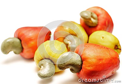 Fresh cashew nuts with apple on white background Stock Photo