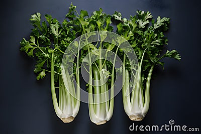 Fresh celery stalks, vibrant greenery captured in a studio setting Stock Photo