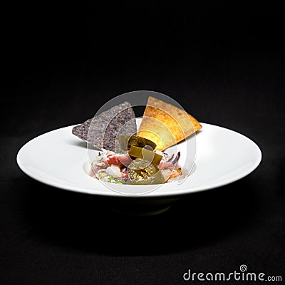 Fresh ceviche with nachos Stock Photo