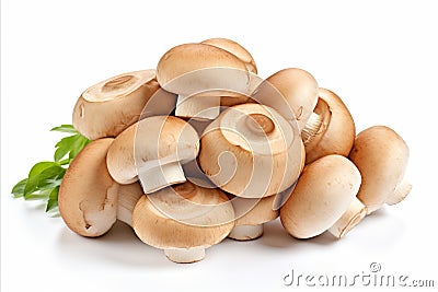 Fresh champignon mushrooms on white background for advertisements and packaging designs Stock Photo