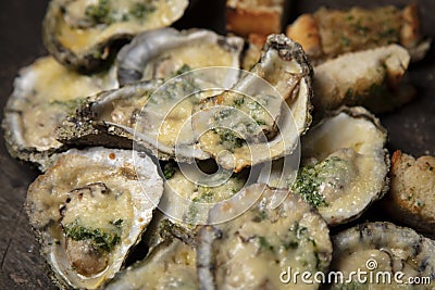 Fresh Char-Grilled Oysters Stock Photo