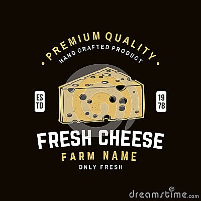 Fresh cheese badge design. Template for logo, branding design with triangle block cheese . Vector illustration. Vector Illustration