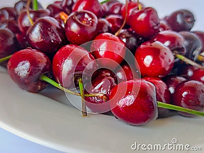 Fresh cherries background. Ripe red berries close-up. Selective focus Stock Photo