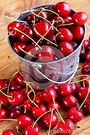 Fresh cherries in a small bucket Stock Photo
