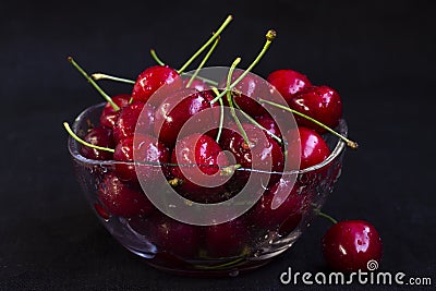 Fresh cherry in a glass plate Stock Photo