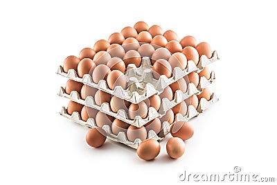 Fresh chicken eggs in pater tray isolated on white background Stock Photo