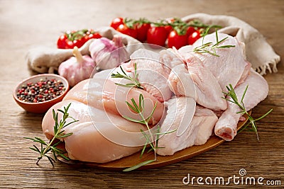 Fresh chicken meat with rosemary Stock Photo