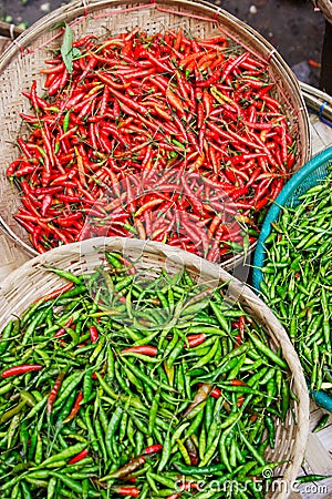 Fresh chillies at the market Stock Photo