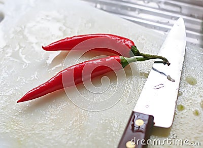 Fresh chillis kitchen Stock Photo