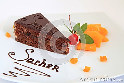 Fresh chocolate sacher cake Stock Photo