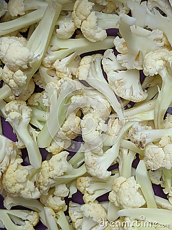 Fresh chopped cauliflower, organic vegetable texture background Stock Photo