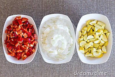 Fresh chopped vegetable cooking ingredients Stock Photo
