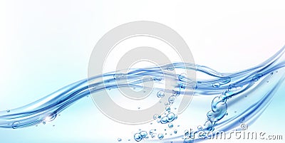 Fresh clean water wave with bubbles and drops Vector Illustration