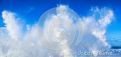 Fresh clean white water ocean wave against blue sky Stock Photo